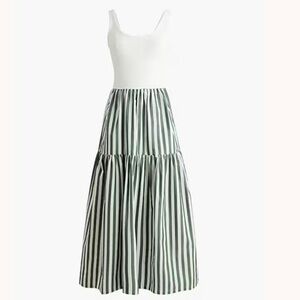 J.Crew Striped Tiered Knit Mixy Midi Dress Green White